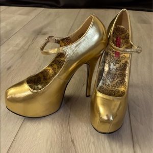 Gold platform bordello babydoll heels